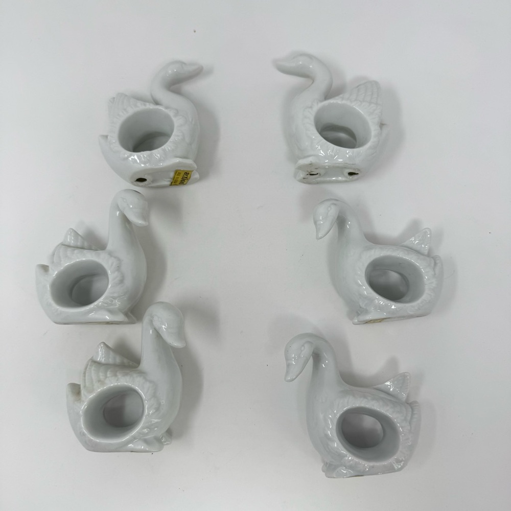 Vintage Action White Porcelain Swan Geese Napkin Rings Set of 6